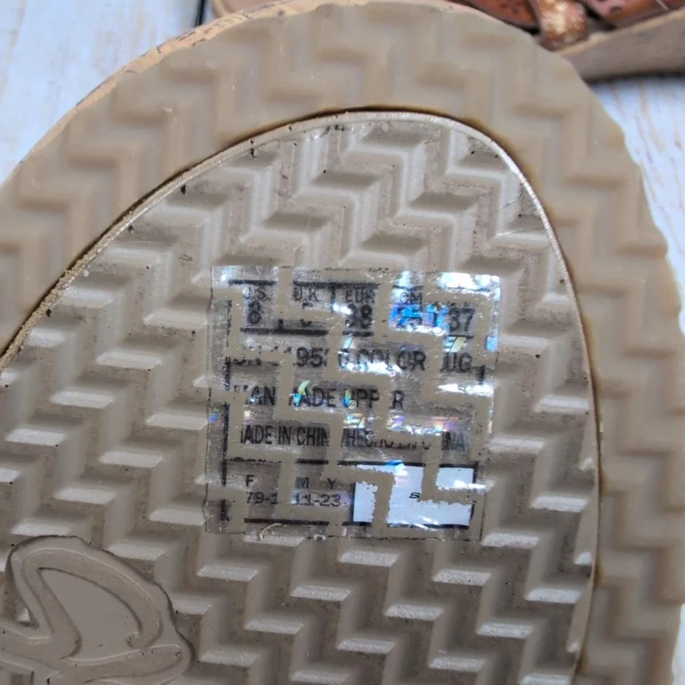 Skechers Cali Wedge Sandals Luxe Foam Strappy Brown Comfort‎ Size 8